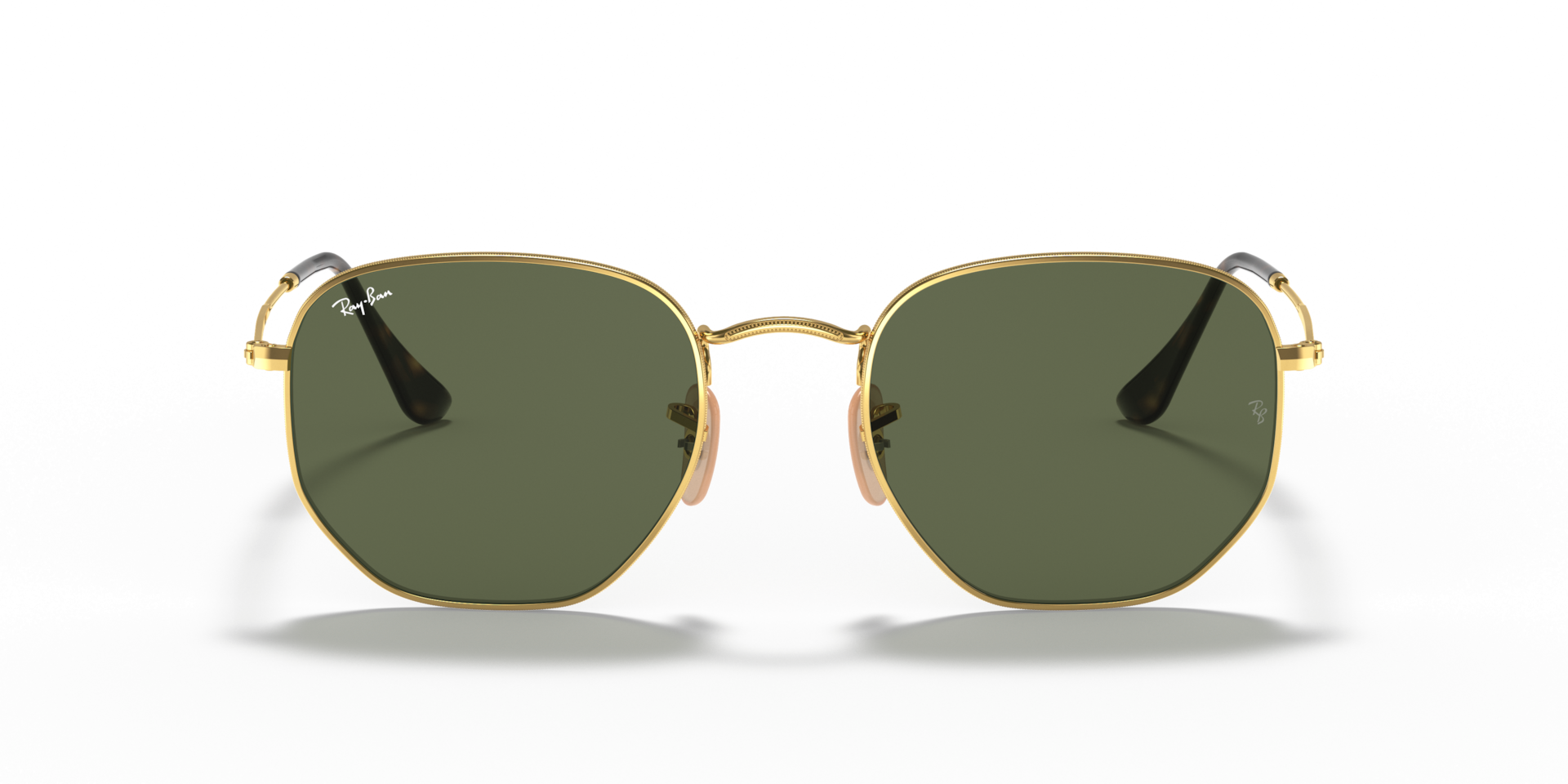 RAY-BAN Unisex Sunglasses Hexagonal Flat Lenses  -  Frame color: Arista Gold, Lens color: G-15 Green