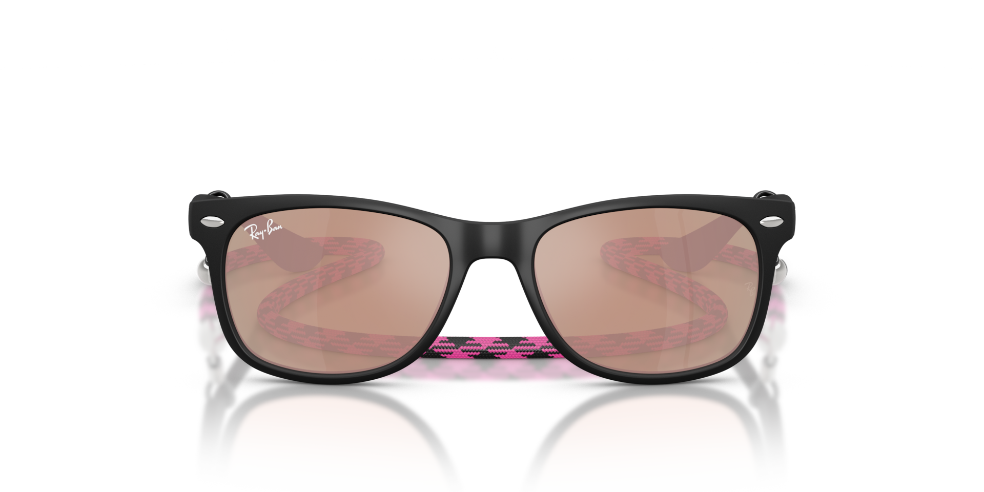RAY-BAN Unisex Sunglasses New Wayfarer Kids Summer Capsule - Frame color: Rubber Black, Lens color: Orange Mirror Pink