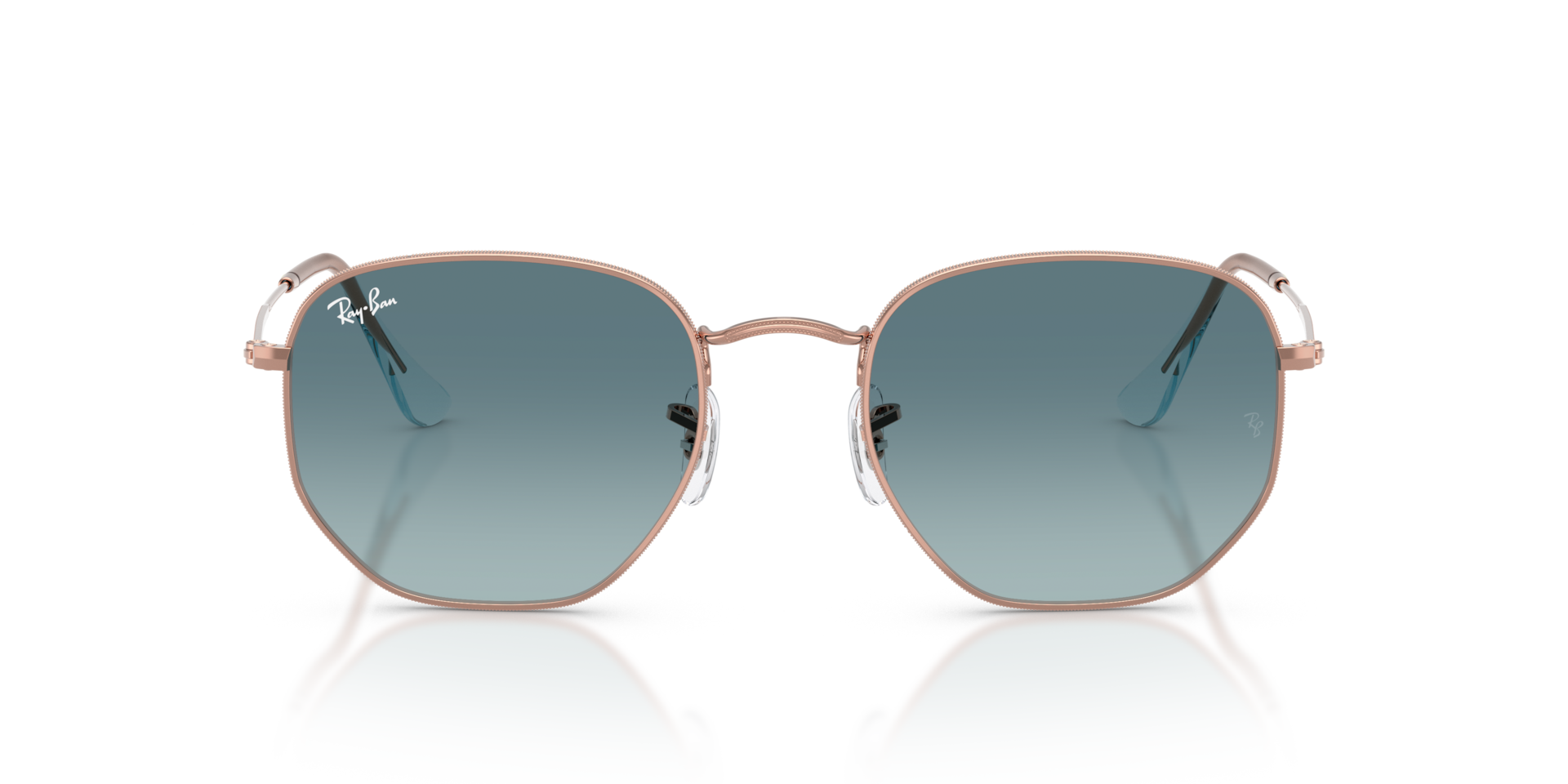 Ray-Ban Hexagonal Flat Lenses Sunglasses Copper Frame Blue Lenses 54-21