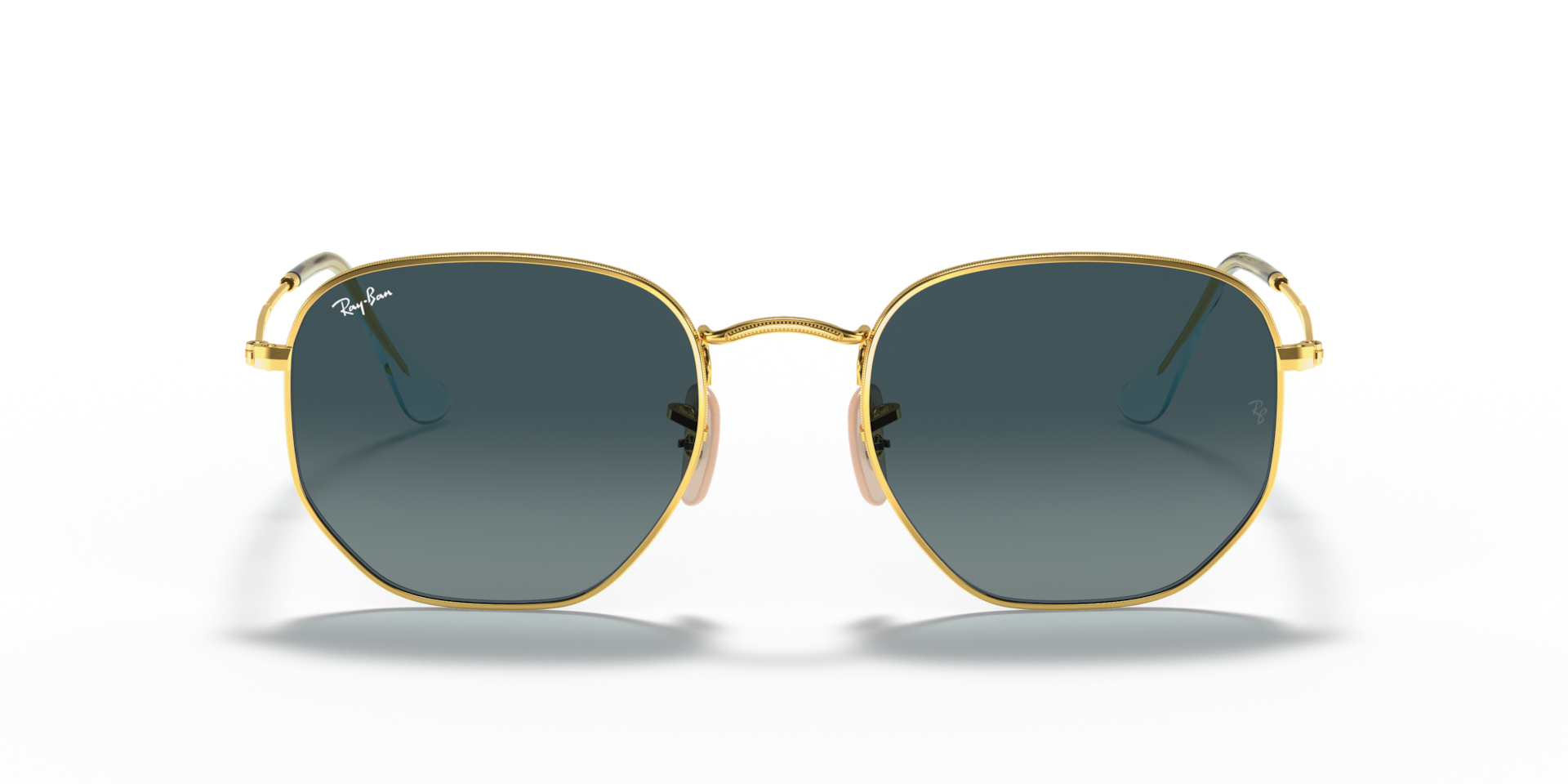 RAY-BAN Unisex Sunglasses Hexagonal Flat Lenses  -  Frame color: Arista Gold, Lens color: Solid Color