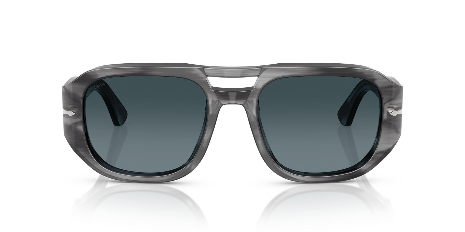 PERSOL Unisex Sunglasses PO3373S - Vincent  -  Frame color: Striped Grey, Lens color: Light Blue Gradient Dark Blue