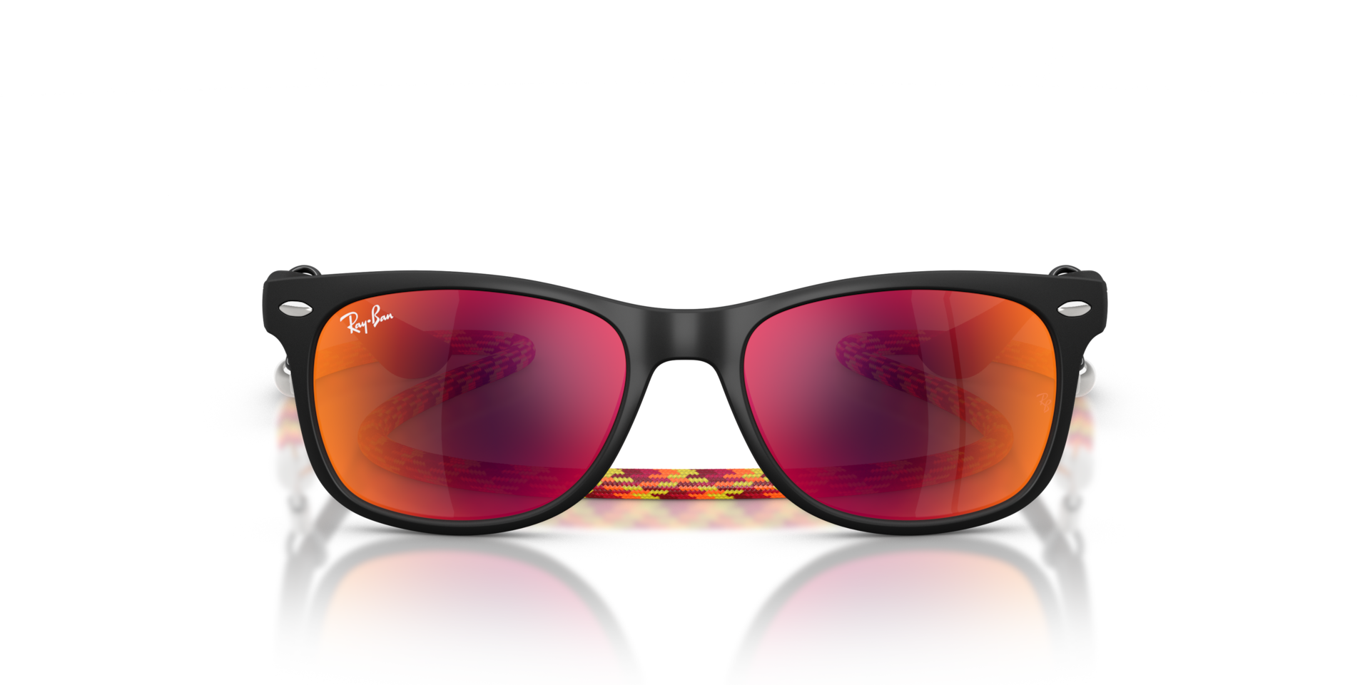 RAY-BAN Unisex Sunglasses New Wayfarer Kids Summer Capsule - Frame color: Rubber Black, Lens color: Brown Mirror Orange