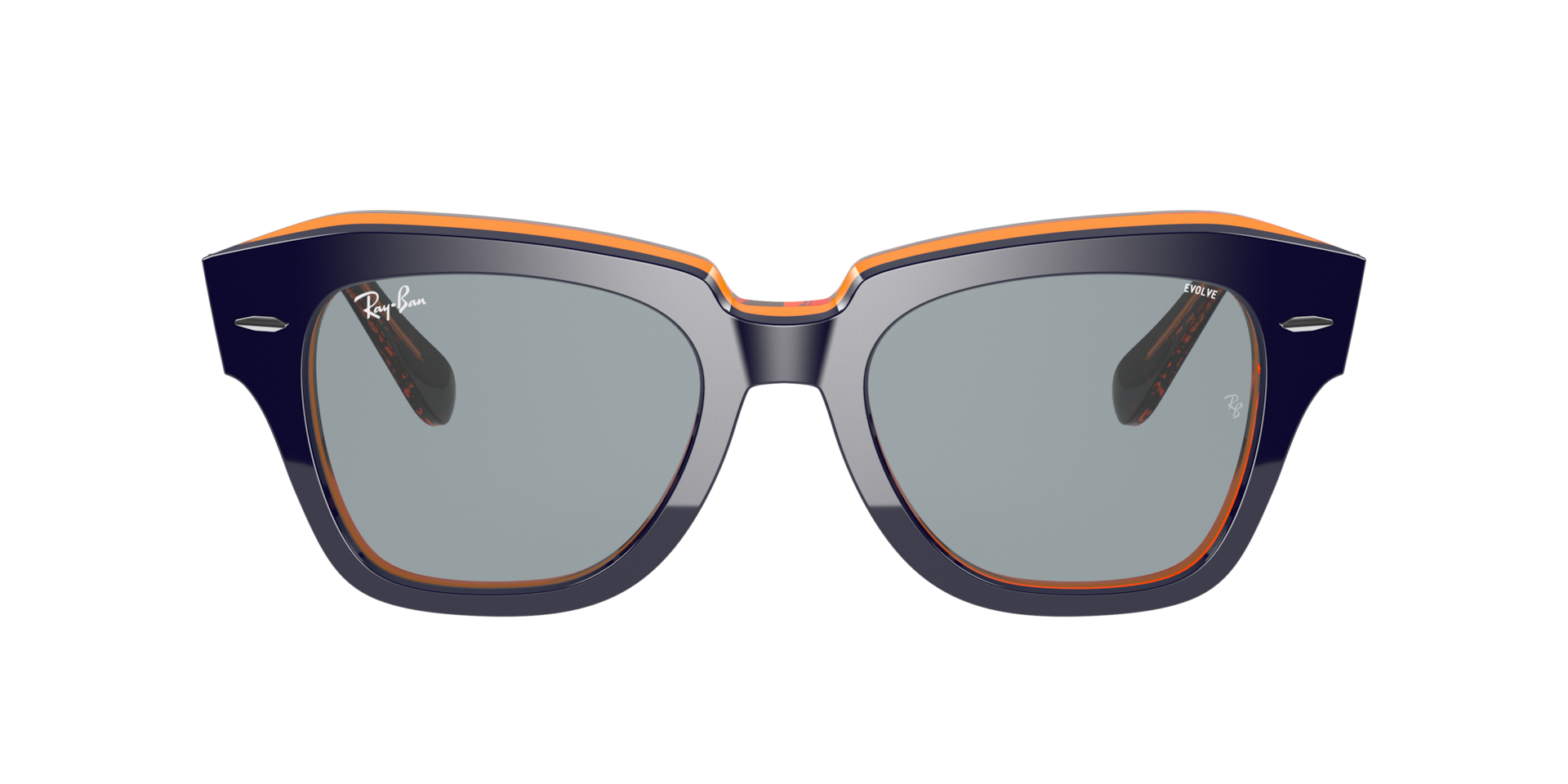 Ray-Ban State Street Orange Fluo Sunglasses Blue On Orange Fluo Frame Blue Lenses 49-20