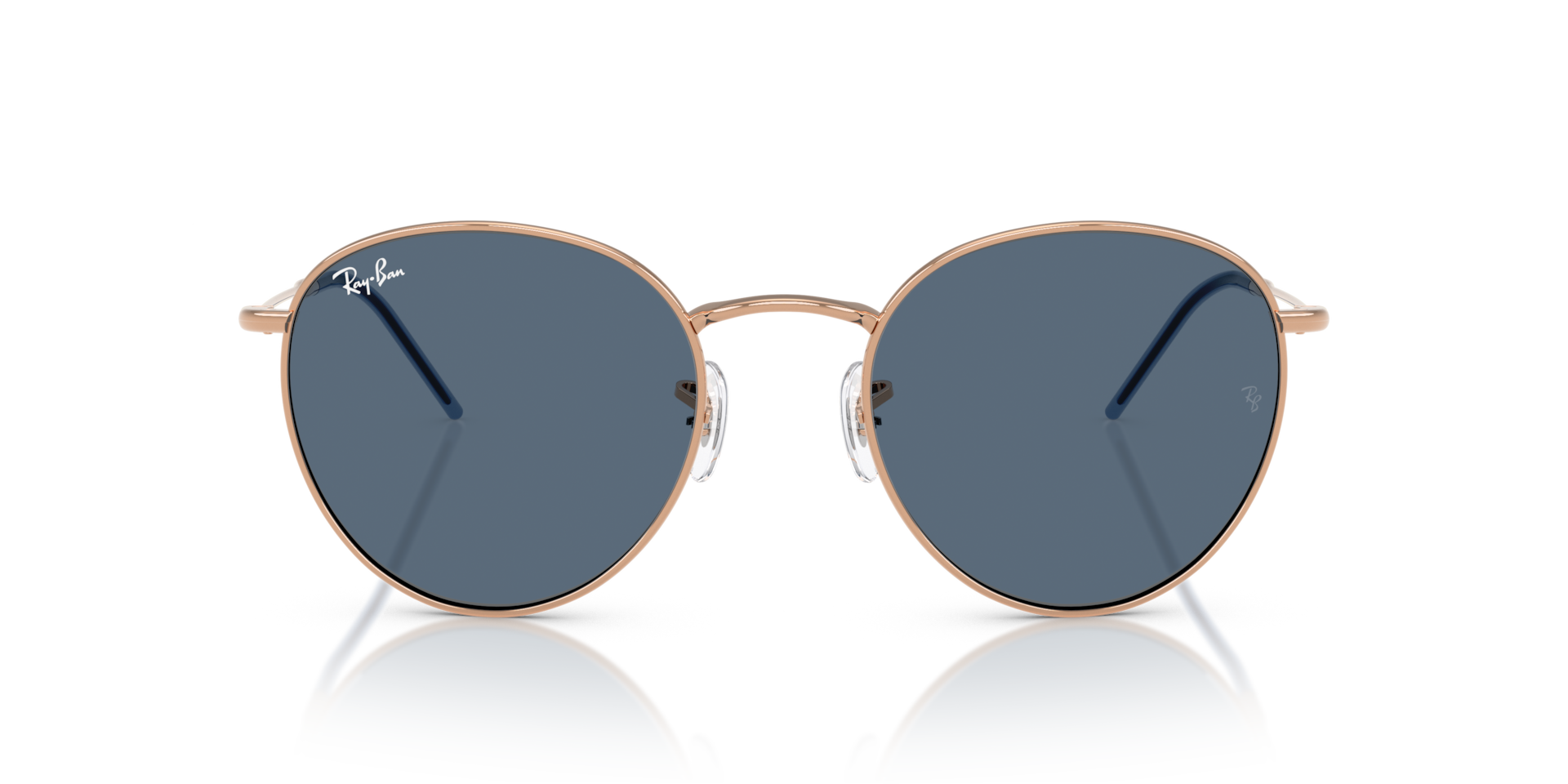 RAY-BAN Unisex Sunglasses Round Reverse  -  Frame color: Rose Gold, Lens color: Dark Blue