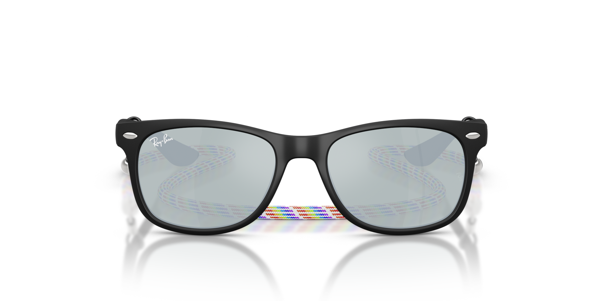 RAY-BAN Unisex Sunglasses New Wayfarer Kids Summer Capsule - Frame color: Rubber Black, Lens color: Green Mirror Silver