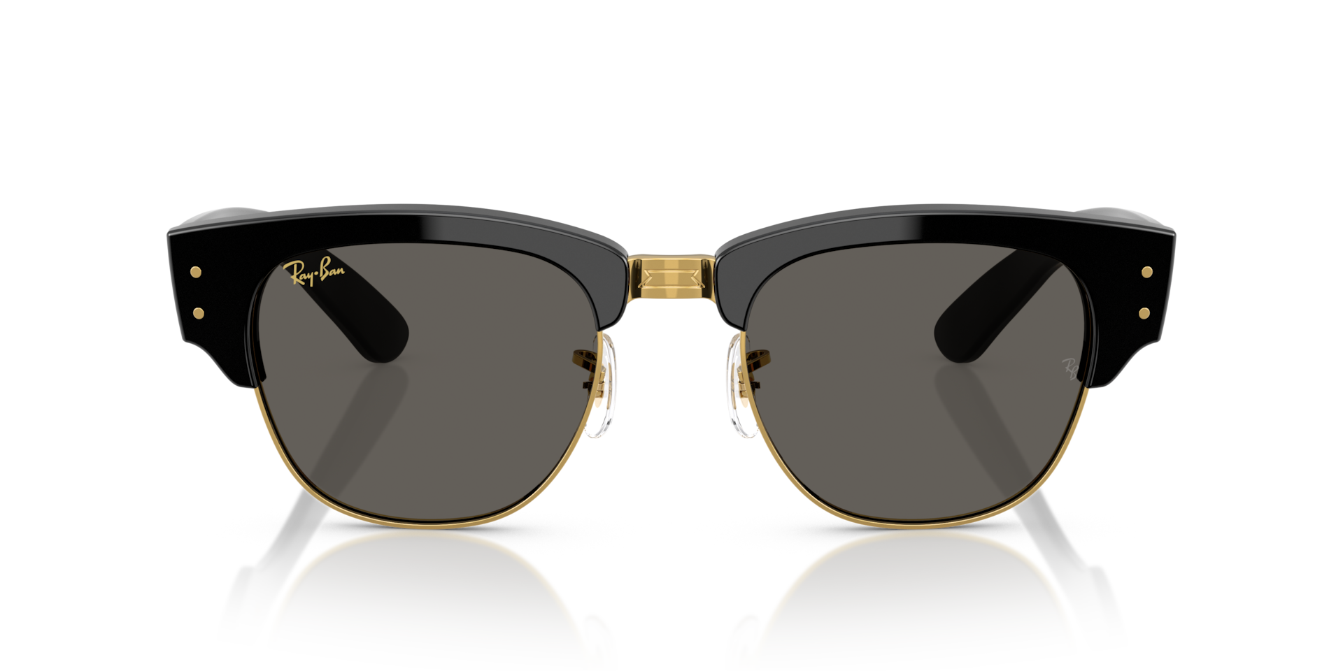 RAY-BAN Unisex Sunglasses Mega Clubmaster Blacked Out Collection - Frame color: Black On Gold, Lens color: Ultra Black