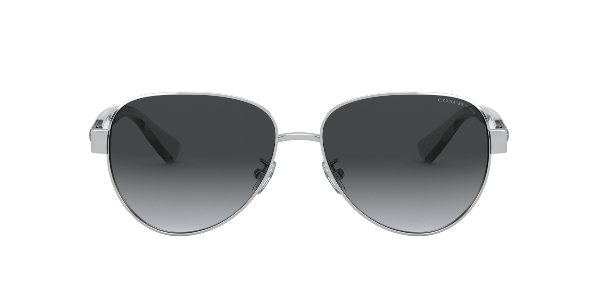 COACH Woman Sunglasses L1128  -  Frame color: Silver, Lens color: Dark Grey Gradient Polarized