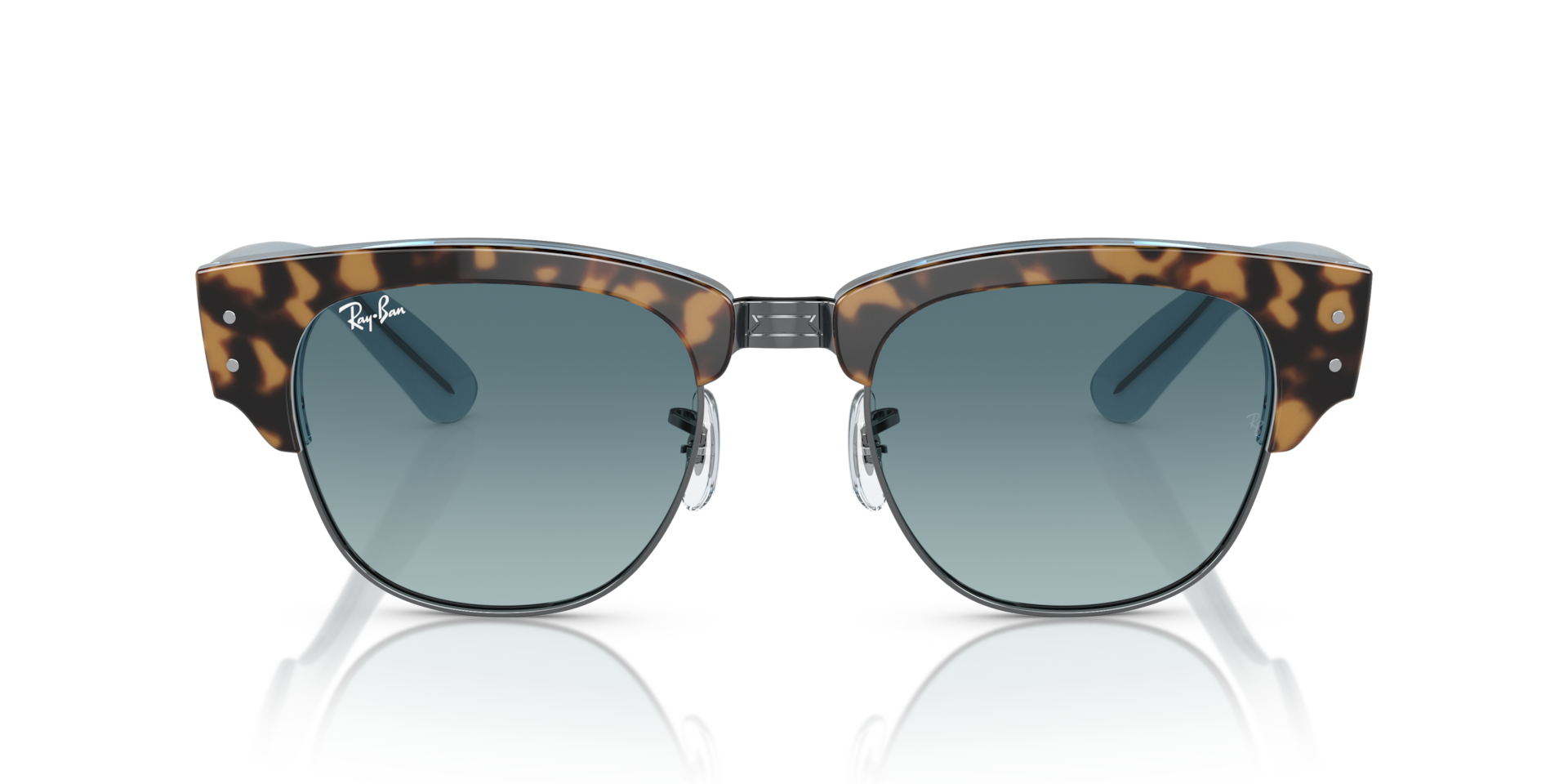 Ray-Ban Mega Clubmaster Sunglasses Havana On Light Blue Frame Blue Lenses 53-21