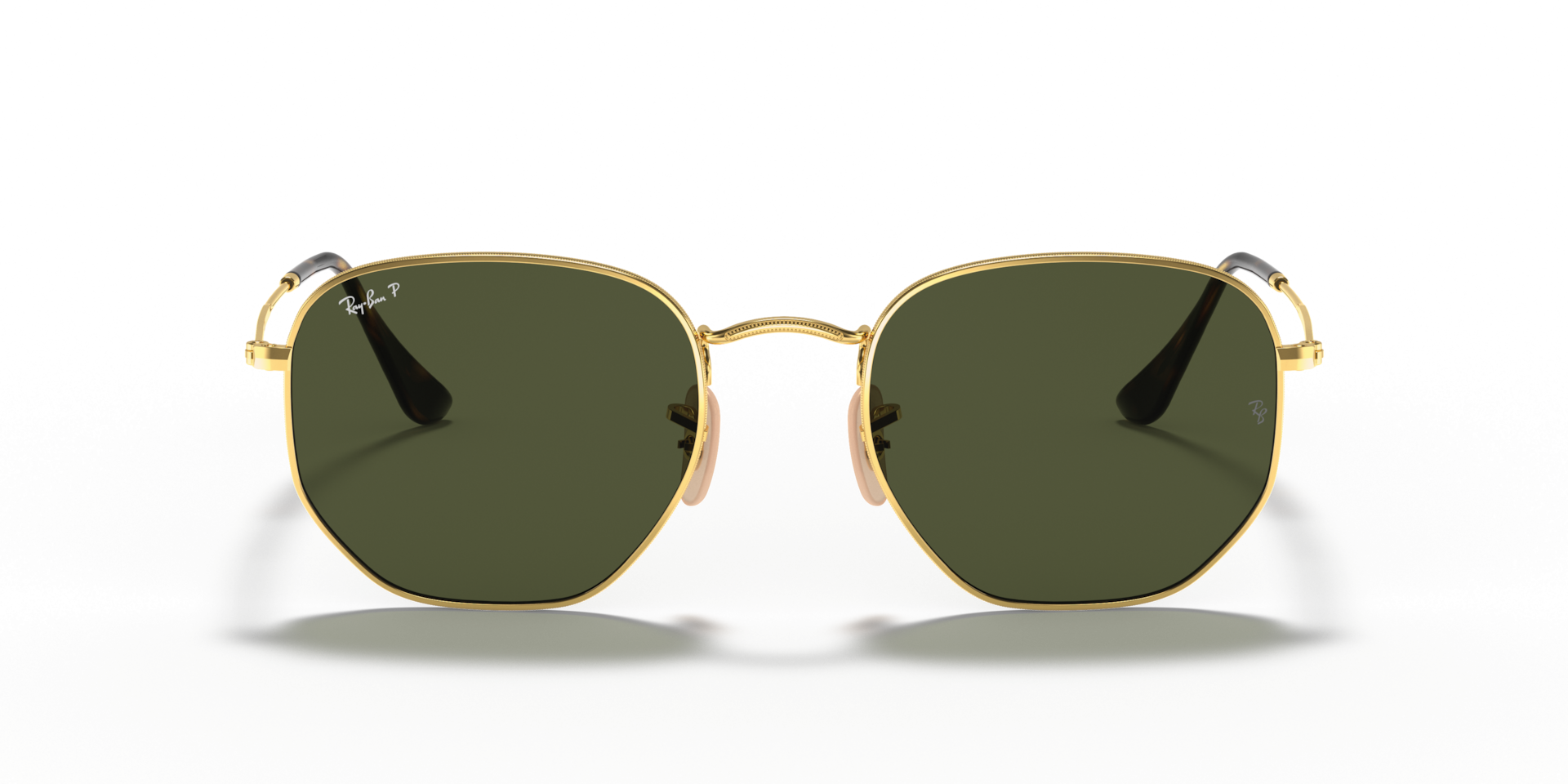 RAY-BAN Unisex Sunglasses Hexagonal Flat Lenses  -  Frame color: Arista Gold, Lens color: G-15 Green Polarised