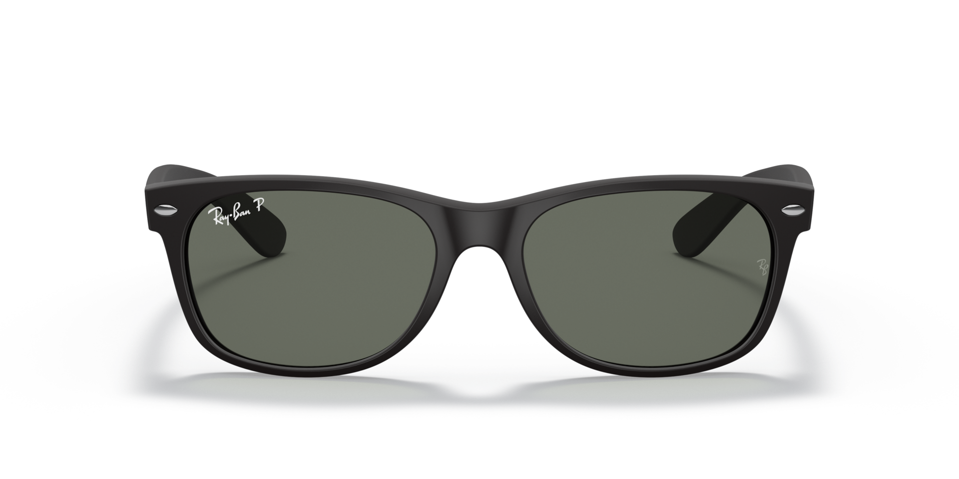 RAY-BAN Unisex Sunglasses New Wayfarer Classic - Frame color: Rubber Black, Lens color: Green Polarized