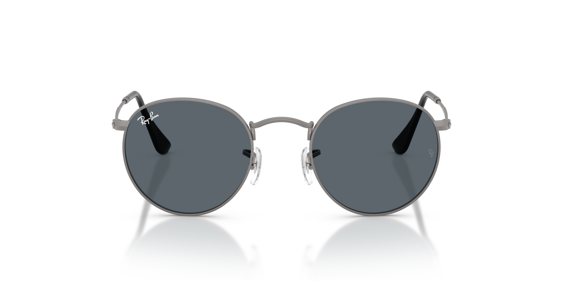 Ray-Ban Round Metal Sunglasses Matte Gunmetal Frame Blue Lenses 50-21