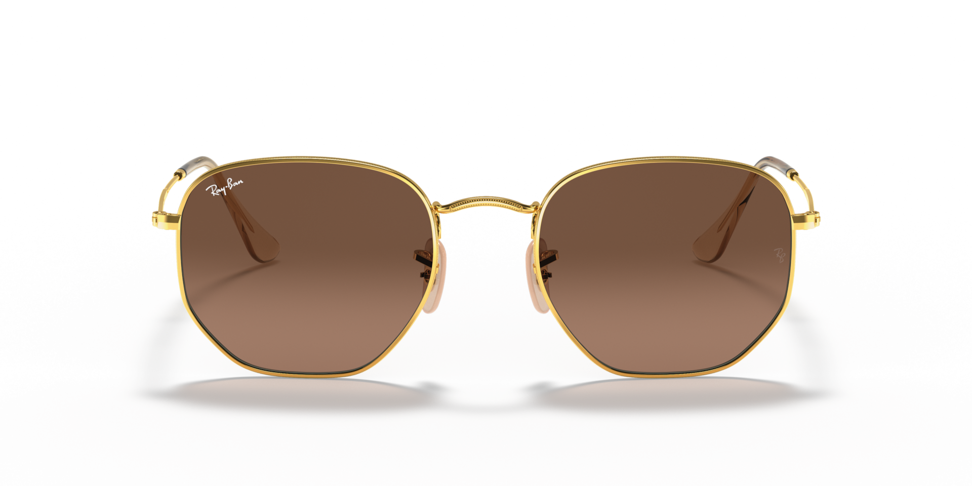 RAY-BAN Unisex Sunglasses Hexagonal Flat Lenses  -  Frame color: Arista Gold, Lens color: Solid Color