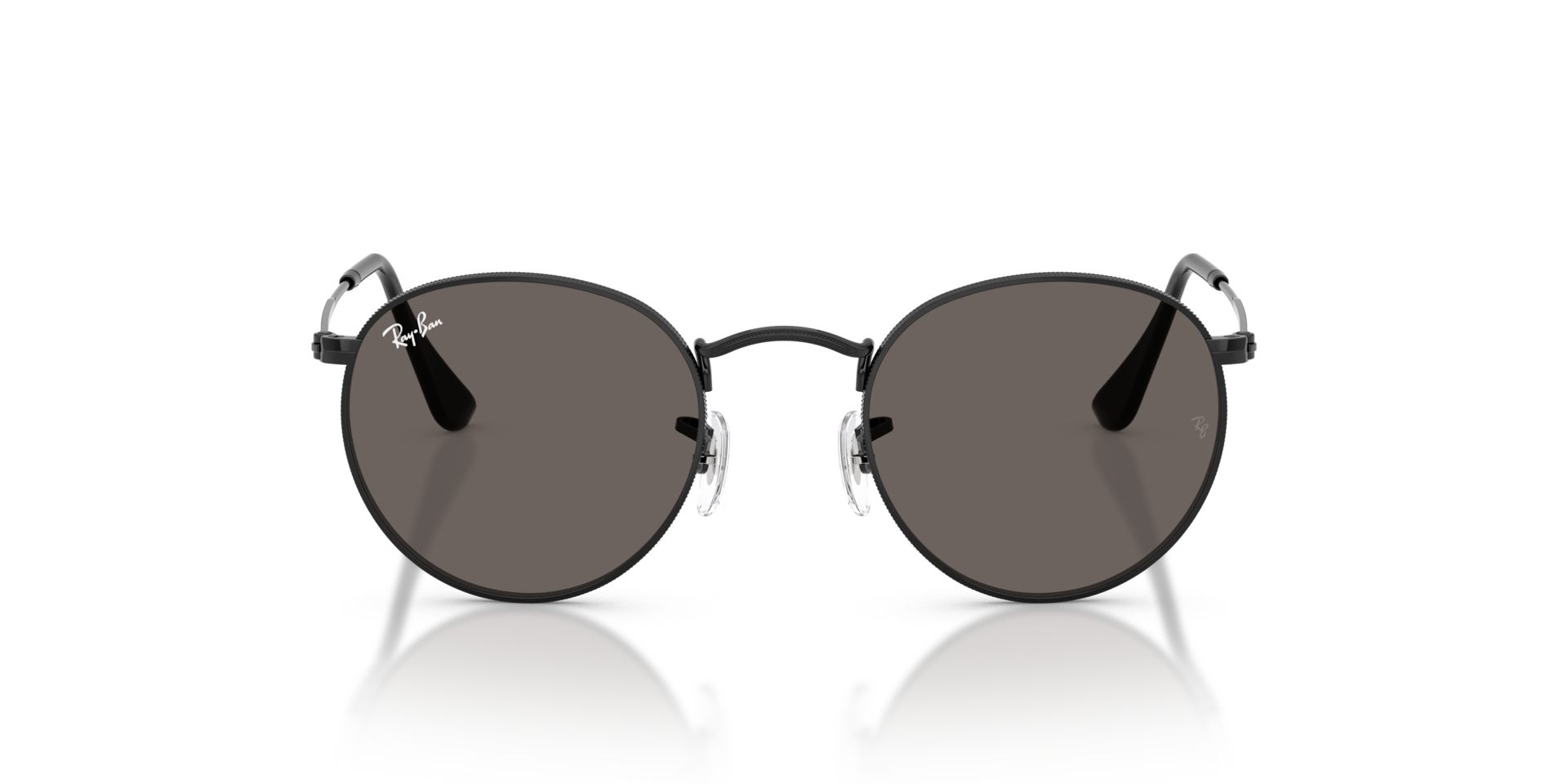 Ray-Ban Round Metal Sunglasses Black Frame Grey Lenses 50-21