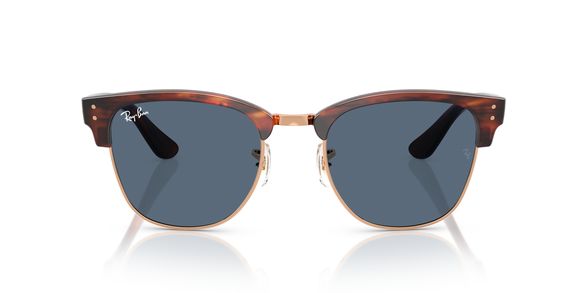 RAY-BAN Unisex Sunglasses Clubmaster Reverse - Frame color: Striped Havana On Rose Gold, Lens color: Dark Blue