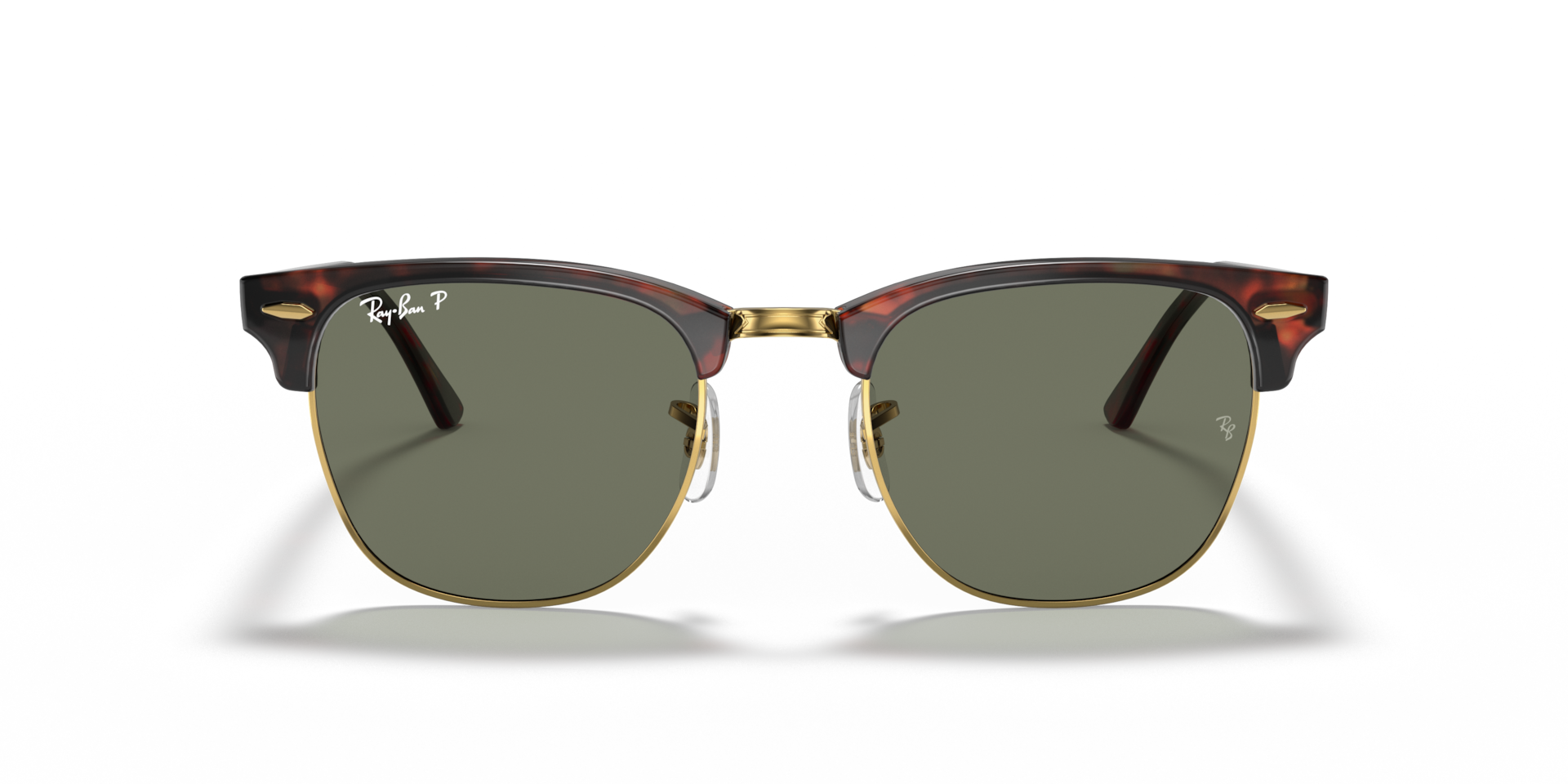 RAY-BAN Unisex Sunglasses Clubmaster Classic - Frame color: Tortoise On Gold, Lens color: G-15 Green Polarised